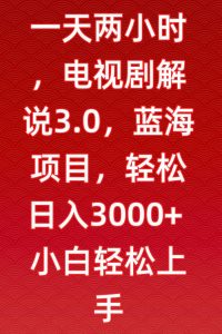 一天两小时,电视剧解说3.0,蓝海项目,轻松日入3000+小白轻松上手【揭秘】-沐风资源库