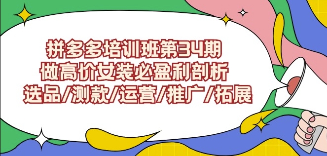 拼多多培训班第34期：做高价女装必盈利剖析选品/测款/运营/推广/拓展-沐风资源库