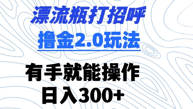 漂流瓶打招呼撸金2.0玩法，有手就能做，日入300+【揭秘】-沐风资源库