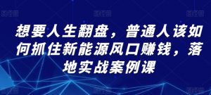 想要人生翻盘，普通人该如何抓住新能源风口赚钱，落地实战案例课-沐风资源库