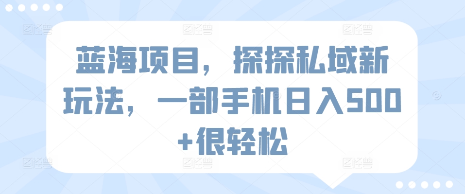 蓝海项目，探探私域新玩法，一部手机日入500+很轻松【揭秘】-沐风资源库