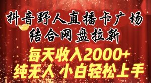 每天收入2000+，抖音野人直播卡广场，结合网盘拉新，纯无人，小白轻松上手【揭秘】-沐风资源库