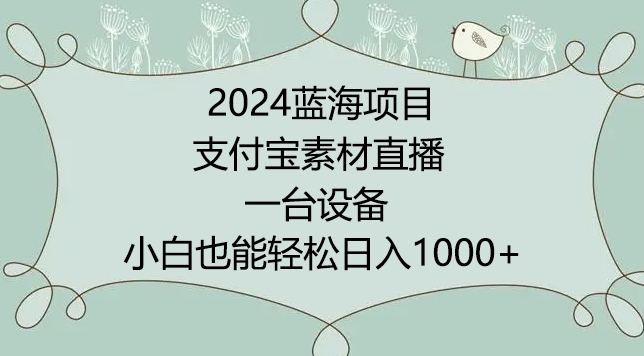 2024年蓝海项目，支付宝素材直播，无需出境，小白也能日入1000+ ，实操教程【揭秘】-沐风资源库
