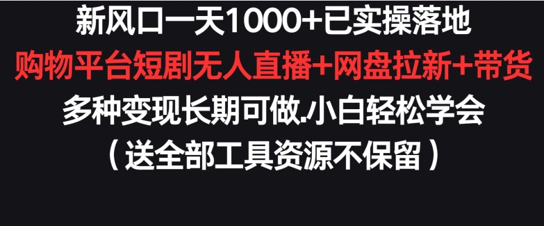 新风口一天1000+已实操落地购物平台短剧无人直播+网盘拉新+带货多种变现长期可做【揭秘】-沐风资源库