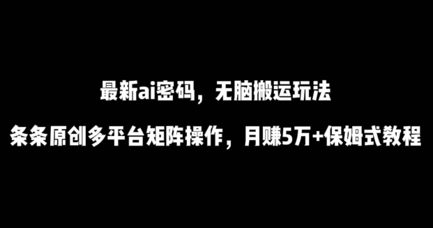 最新ai流量密码，傻瓜式搬运玩法，条条原创，多平台矩阵操作，月赚5万+保姆式教程【揭秘】-沐风资源库