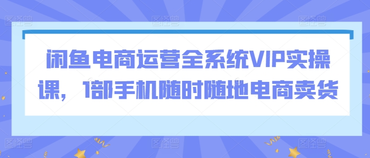 闲鱼电商运营全系统VIP实操课，1部手机随时随地电商卖货-沐风资源库