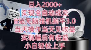 日入2000+，实现全自动成交，B站无脑挂机躺平3.0，当天操作当天见收益，实现睡后有收益【揭秘】-沐风资源库