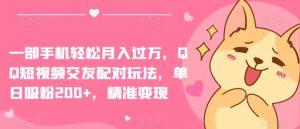 一部手机轻松月入过万，QQ短视频交友配对玩法，单日吸粉200+，精准变现【揭秘】-沐风资源库