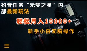 抖音任务“元梦之星”内部最新玩法，新手小白无脑操作，轻松月入10000+【揭秘】-沐风资源库