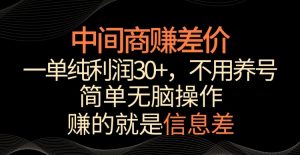 中间商赚差价，一单纯利润30+，简单无脑操作，赚的就是信息差，轻轻松松日入1000+【揭秘】-沐风资源库