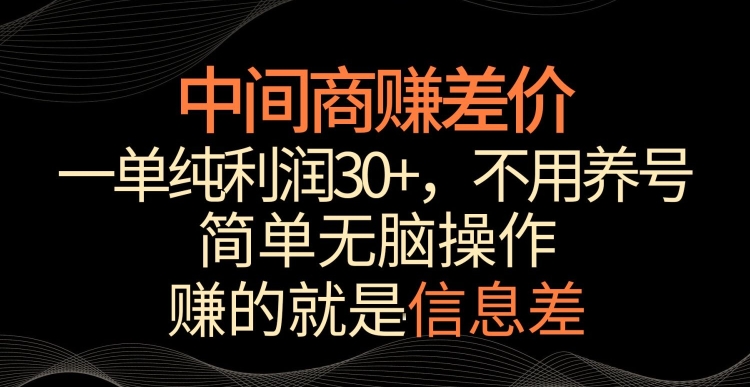 中间商赚差价，一单纯利润30+，简单无脑操作，赚的就是信息差，轻轻松松日入1000+【揭秘】-沐风资源库