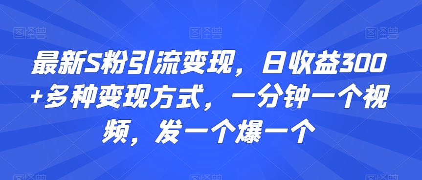最新S粉引流变现，日收益300+多种变现方式，一分钟一个视频，发一个爆一个【揭秘】-沐风资源库