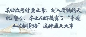 某公众号付费文章：刻入骨髓的天机: 警告，本文向你揭露了 “普通人的翻身路” 这件通天大事-沐风资源库