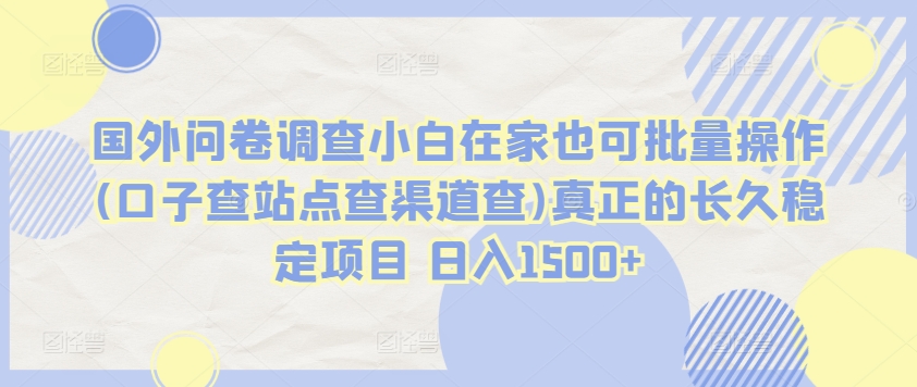 国外问卷调查小白在家也可批量操作(口子查站点查渠道查)真正的长久稳定项目 日入1500+【揭秘】-沐风资源库