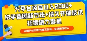 大平台项目日入2000+，快手播剧新方法+持久开播技术，狂撸磁力聚星【揭秘】-沐风资源库