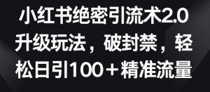小红书绝密引流术2.0升级玩法，破封禁，轻松日引100+精准流量【揭秘】-沐风资源库