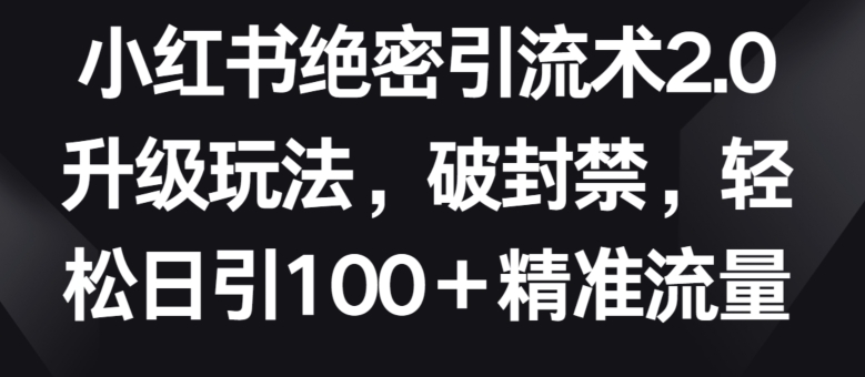 小红书绝密引流术2.0升级玩法，破封禁，轻松日引100+精准流量【揭秘】-沐风资源库