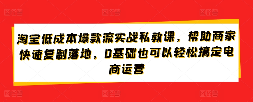 淘宝低成本爆款流实战私教课，帮助商家快速复制落地，0基础也可以轻松搞定电商运营-沐风资源库