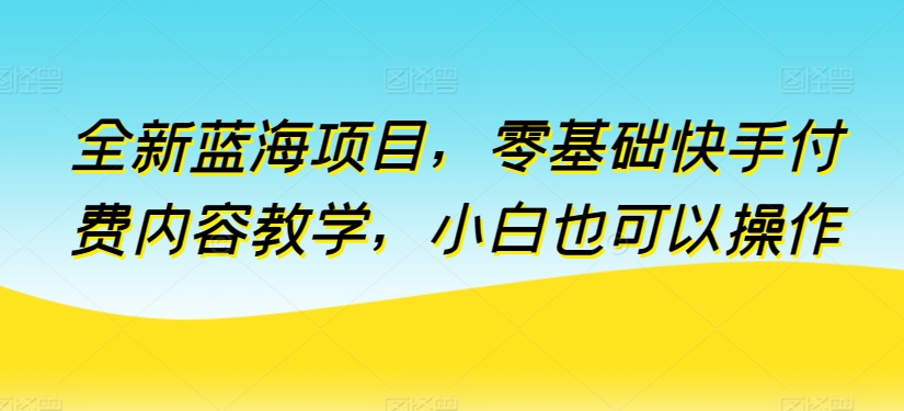全新蓝海项目，零基础快手付费内容教学，小白也可以操作【揭秘】-沐风资源库