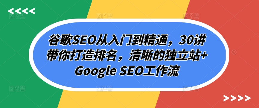 谷歌SEO从入门到精通，30讲带你打造排名，清晰的独立站+Google SEO工作流-沐风资源库