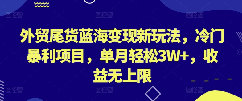外贸尾货蓝海变现新玩法，冷门暴利项目，单月轻松3W+，收益无上限【揭秘】-沐风资源库