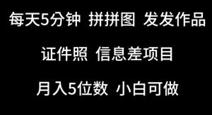 每天5分钟，拼拼图发发作品，证件照信息差项目，小白可做【揭秘】-沐风资源库