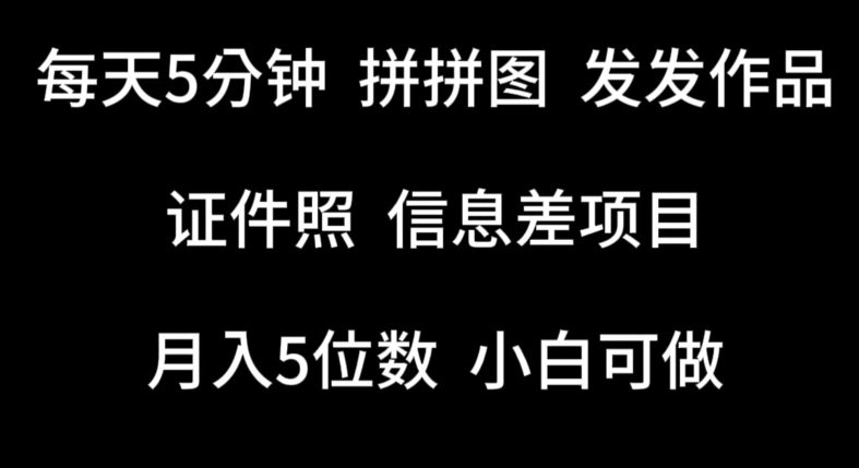 每天5分钟，拼拼图发发作品，证件照信息差项目，小白可做【揭秘】-沐风资源库