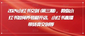 2024小红书文创(第三期)，教你小红书如何养号和开店，小红书直播带货卖文创等-沐风资源库