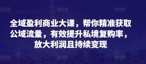 全域盈利商业大课，帮你精准获取公域流量，有效提升私境复购率，放大利润且持续变现-沐风资源库