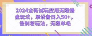 2024全新试玩应用无限撸金玩法，单设备日入50+，告别老玩法，无限羊毛【揭秘】-沐风资源库