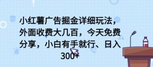 小红薯广告掘金详细玩法，外面收费大几百，小白有手就行，日入300+【揭秘】-沐风资源库