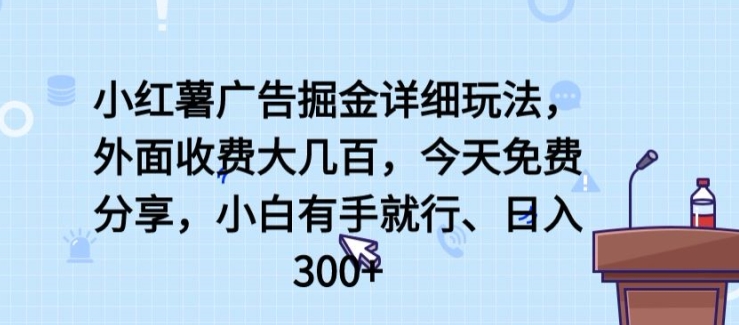 小红薯广告掘金详细玩法，外面收费大几百，小白有手就行，日入300+【揭秘】-沐风资源库