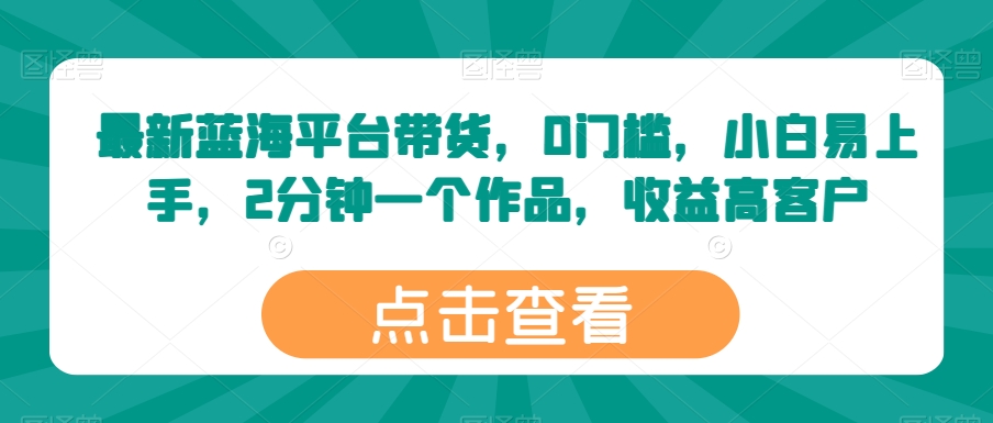 最新蓝海平台带货，0门槛，小白易上手，2分钟一个作品，收益高【揭秘】-沐风资源库