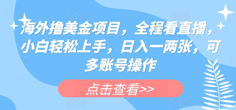 海外撸美金项目，全程看直播，小白轻松上手，日入一两张，可多账号操作【揭秘】-沐风资源库