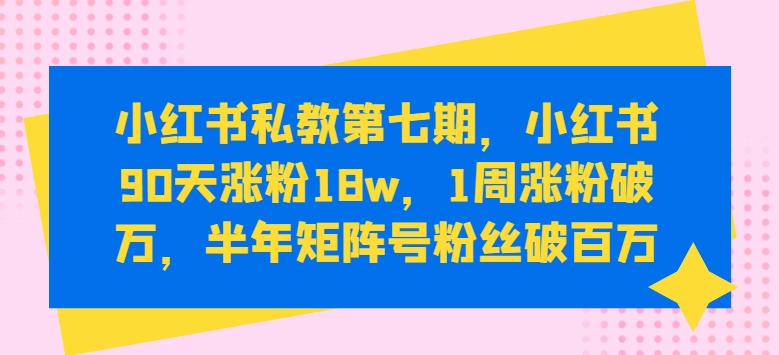 小红书私教第七期,小红书90天涨粉18w,1周涨粉破万,半年矩阵号粉丝破百万-沐风资源库