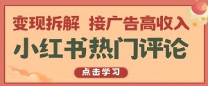 小红书热门评论，变现拆解，接广告高收入【揭秘 】-沐风资源库