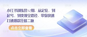 小红书训练营12期，从定位、到起号、到变现全路径，带你快速打通爆款任督二脉-沐风资源库