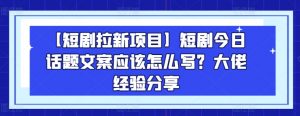 【短剧拉新项目】短剧今日话题文案应该怎么写？大佬经验分享-沐风资源库