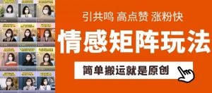 简单搬运，情感矩阵玩法，涨粉速度快，可带货，可起号【揭秘】-沐风资源库