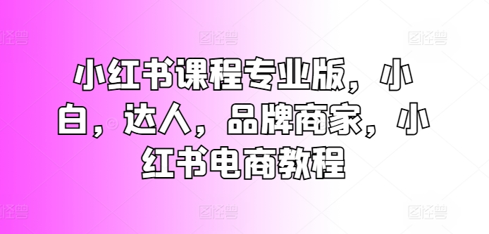 小红书课程专业版，小白，达人，品牌商家，小红书电商教程-沐风资源库