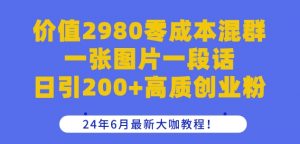 价值2980零成本混群一张图片一段话日引200+高质创业粉，24年6月最新大咖教程【揭秘】-沐风资源库
