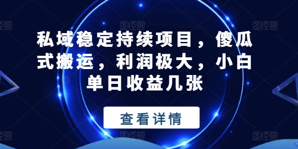 私域稳定持续项目，傻瓜式搬运，利润极大，小白单日收益几张【揭秘】-沐风资源库