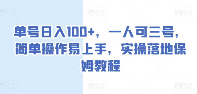 单号日入100+，一人可三号，简单操作易上手，实操落地保姆教程【揭秘】-沐风资源库