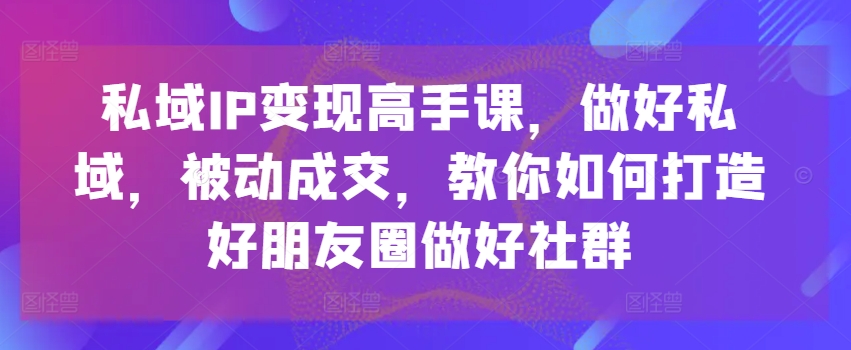 私域IP变现高手课，做好私域，被动成交，教你如何打造好朋友圈做好社群-沐风资源库