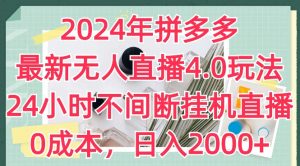 2024年拼多多最新无人直播4.0玩法，24小时不间断挂机直播，0成本，日入2k【揭秘】-沐风资源库