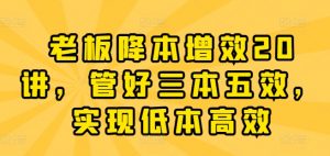 老板降本增效20讲,管好三本五效,实现低本高效-沐风资源库