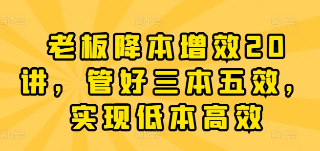 老板降本增效20讲,管好三本五效,实现低本高效-沐风资源库