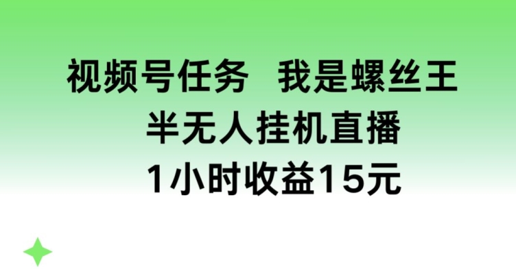 视频号任务，我是螺丝王， 半无人挂机1小时收益15元【揭秘】-沐风资源库