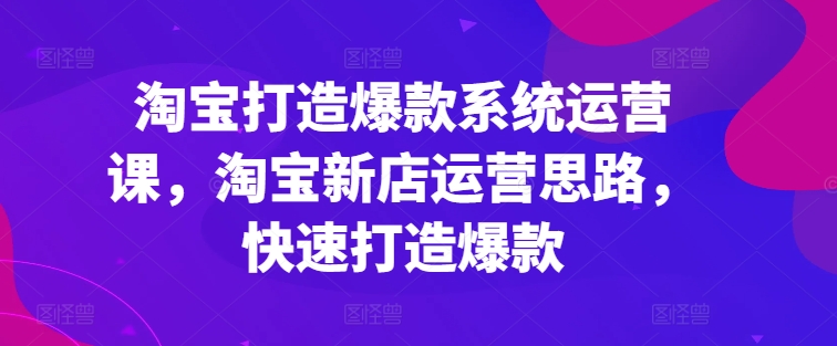 淘宝打造爆款系统运营课，淘宝新店运营思路，快速打造爆款-沐风资源库