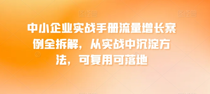 中小企业实战手册流量增长案例全拆解，从实战中沉淀方法，可复用可落地-沐风资源库